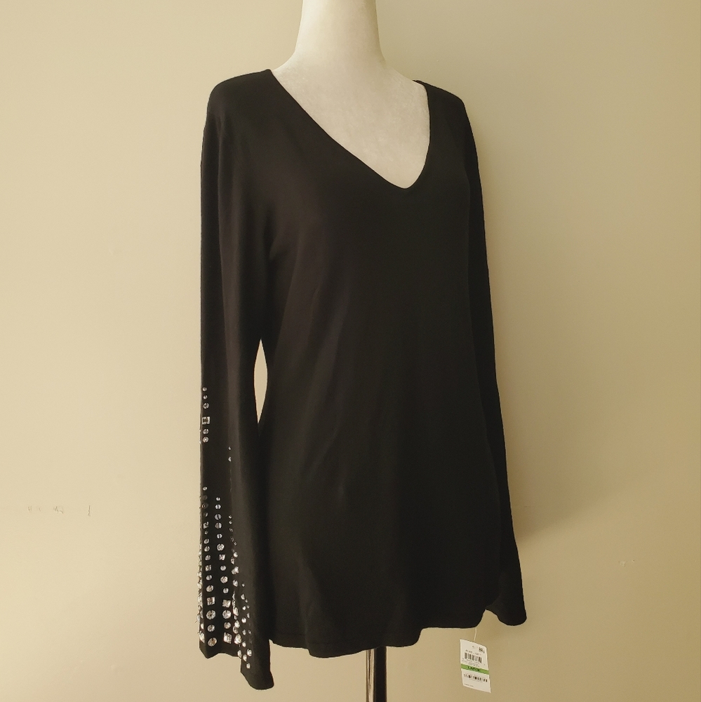 International Concepts Embellished Bell Sleeve Knit Sweater
